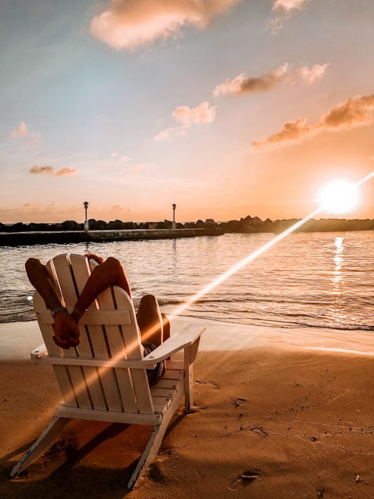 Enjoying an incredible sunset from one of the beach clubs, Curacao